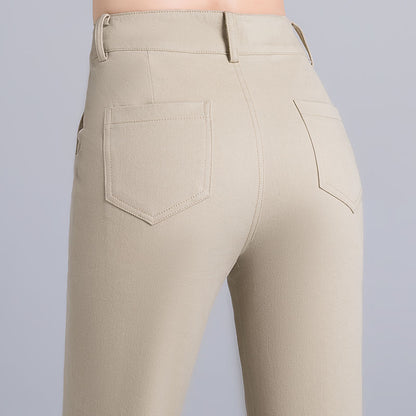 High-Waist Straight Cotton Suit Pants - Slim Fit Trousers for Women