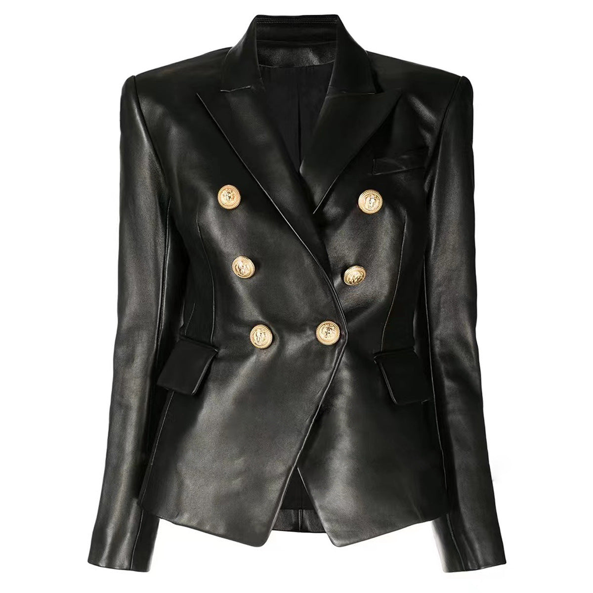 Women's Leather Jacket with Faux Fur - Slim Fit Long Sleeve Coat