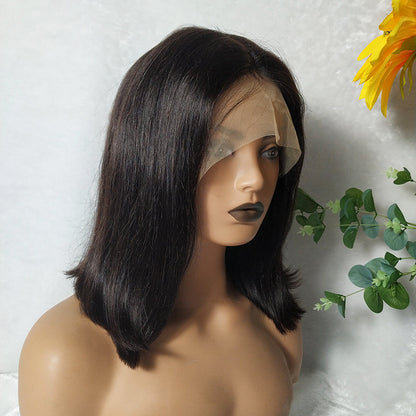 Brazilian Hair T-Shaped Lace Headgear - Remy Human Hair Wig with Qi-Style Bangs