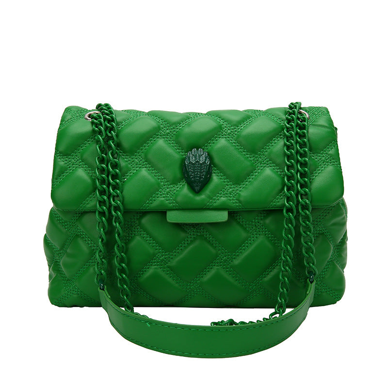 Women's Quilted Chain Shoulder Bag - Embossed Plaid Crossbody Purse