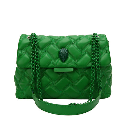 Women's Quilted Chain Shoulder Bag - Embossed Plaid Crossbody Purse