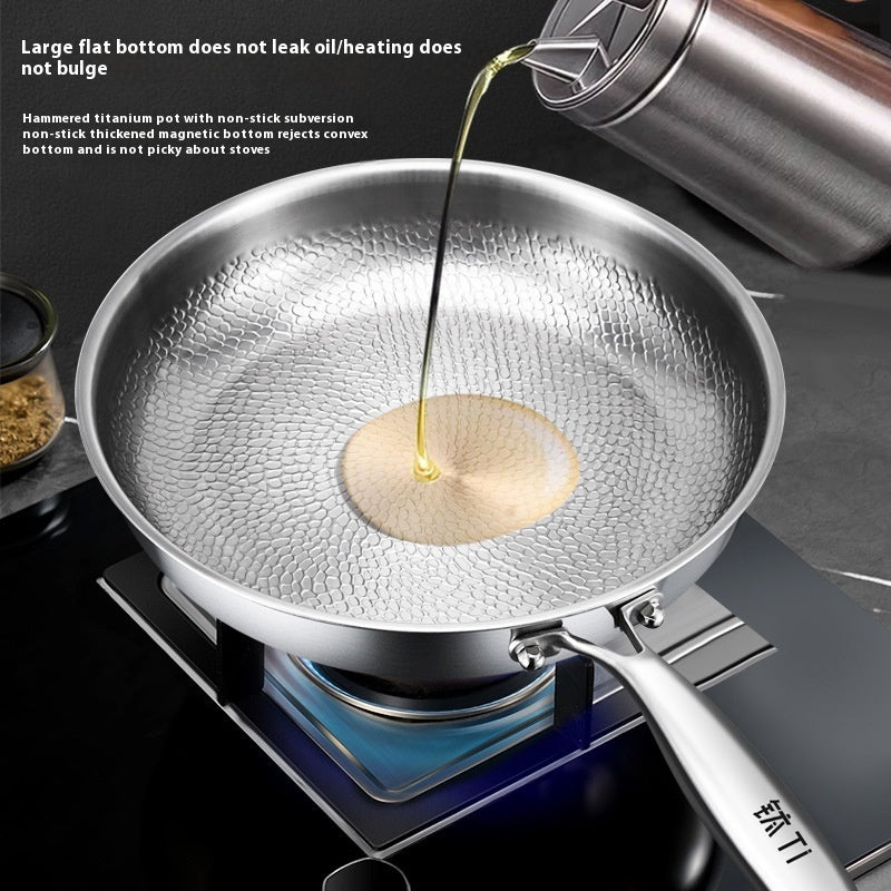 Pure Titanium Frying Pan - Uncoated Non-Stick Cookware with Glass Lid