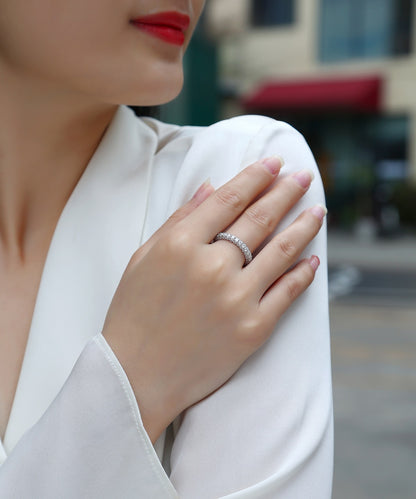 Moissanite Sterling Silver Wedding Ring Set - Platinum Plated Band