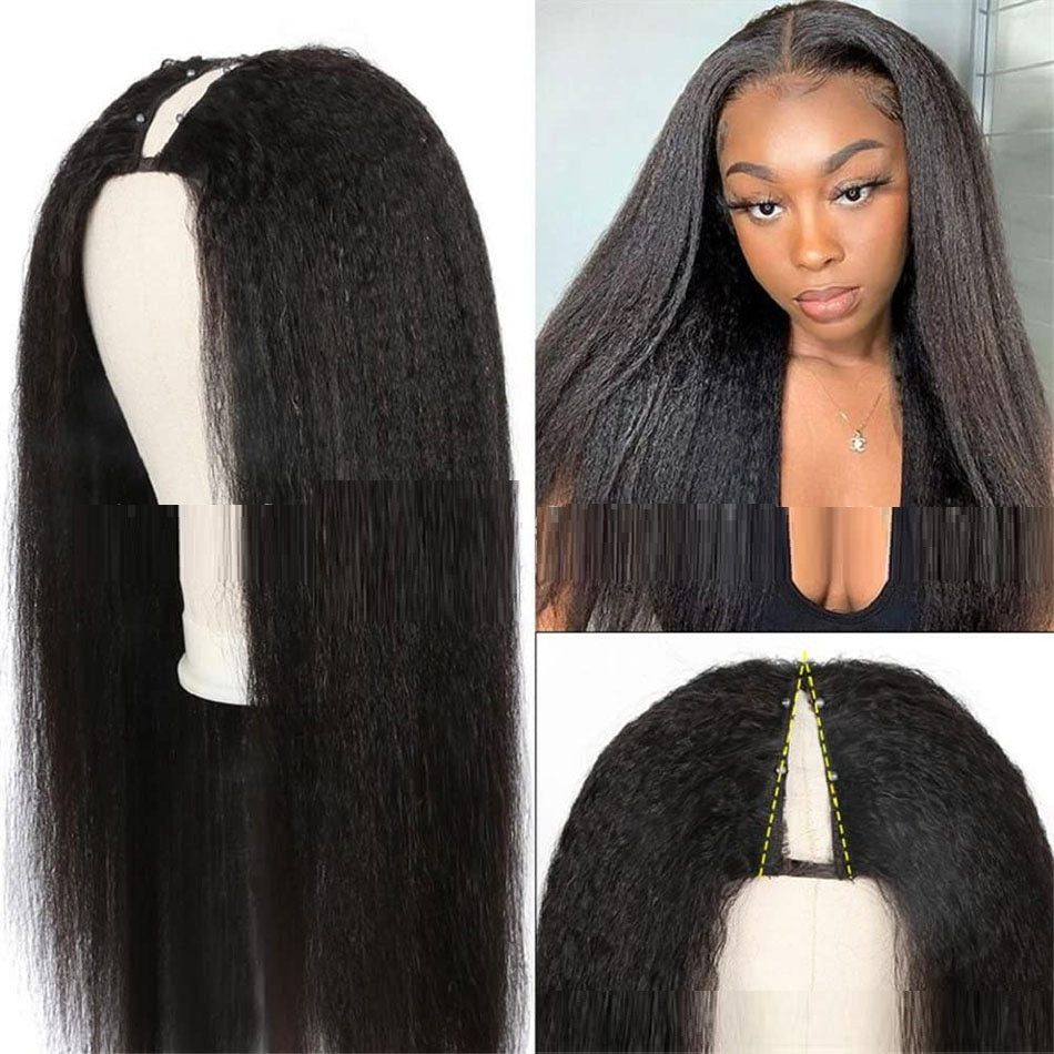 Yaki Straight Human Hair Wig - Lace-Free Machine-Made Natural Style