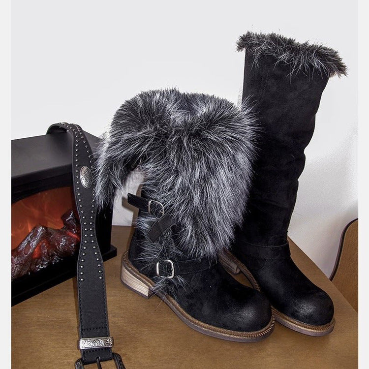 Women's Fleece-Lined Tall Snow Boots - Insulated Waterproof Winter Boots