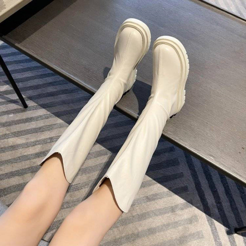 Women's Over-the-Knee Platform Boots with Back Zipper - Waterproof