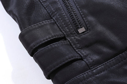 Men's Vintage PU Leather Jacket - Stand Collar Fleece Lined