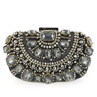 Diamond-Studded Ladies Evening Bag - Pearl Embellished Banquet Clutch