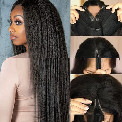 Yaki Straight Human Hair Wig - Lace-Free Machine-Made Natural Style