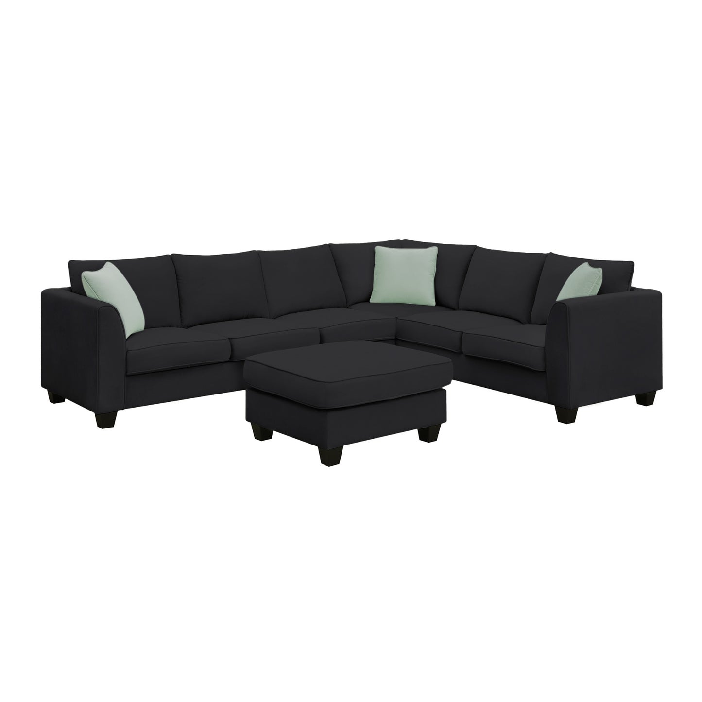 7-Seat Modular L-Shaped Sectional Sofa Set with Ottoman - 112" x 87" Black Polyester Fabric