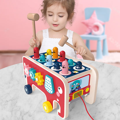 Wooden Pounding Bench Toy - Montessori Hamster Game for Toddlers