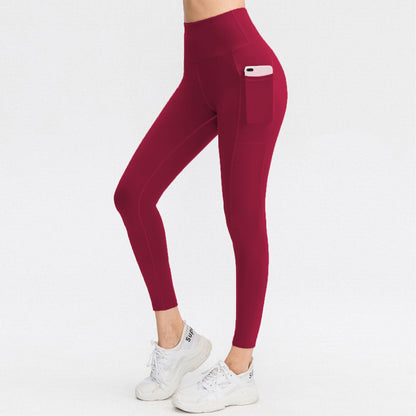 Brushed Side Pocket High-Waist Yoga Leggings - Peach Hip Belly Control