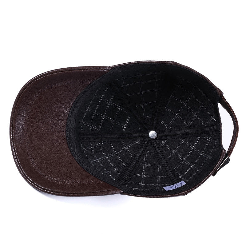 Premium Genuine Goat Leather Peaked Cap - Adjustable Unisex Winter Hat