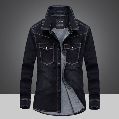 Men's Long Sleeve Denim Shirt - Cotton Casual Outdoor Leisure Shirt