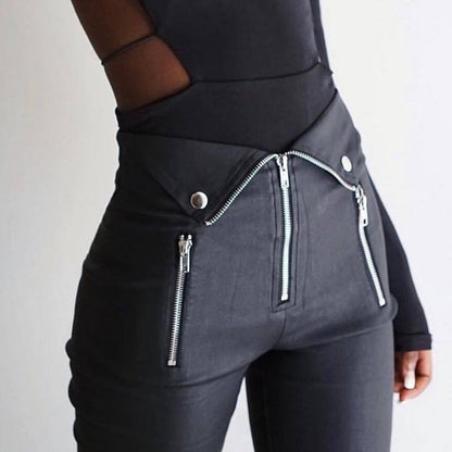 High Waist Zippered Nine-Point Pants - Women's Cropped Cotton Trousers