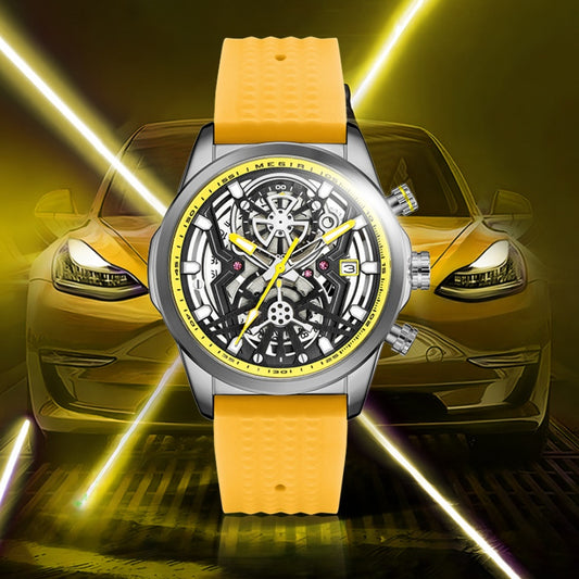 Men's Mechanical-Style Quartz Watch | Silicone Strap, Alloy Case & 30M Water Resistance