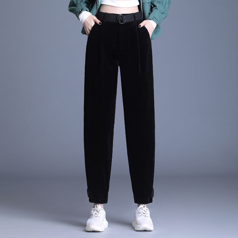 High Waist Cropped Corduroy Trousers - Women's Loose Fit Tooling Pants