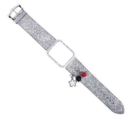 Apple Watch Glitter Sequin Leather Strap with Star Ball Charm - 38mm/42mm Compatible