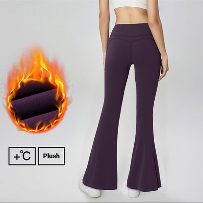 Women's High-Waisted Fleece Flare Pants - Thickened Wool-Lined Slim Fit Trousers