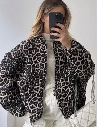 Women's Chenille Moto Biker Jacket - Loose Fit Lapel Zip-Up Jacket with Long Sleeves