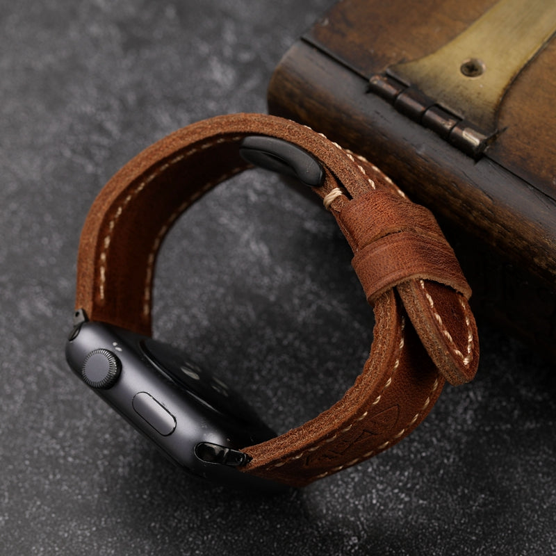 Handmade Vintage Leather Watch Strap - Genuine Top Layer Cowhide with Steel Buckle