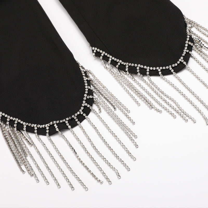 Nine-Point Casual Pants with Tassels and Chain Detail