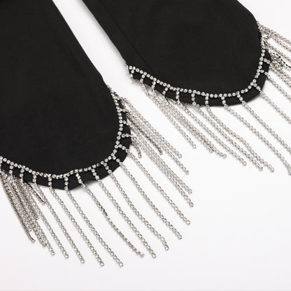 Nine-Point Casual Pants with Tassels and Chain Detail