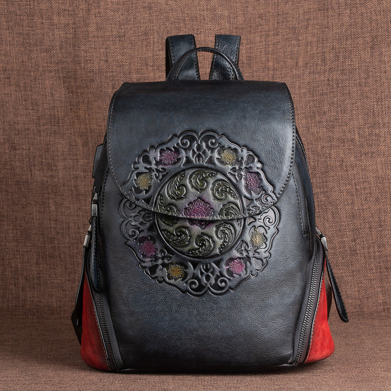 Women's Top Leather Backpack - Versatile Multi-Pocket Design with Multiple Carrying Options