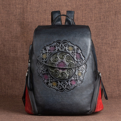 Women's Top Leather Backpack - Versatile Multi-Pocket Design with Multiple Carrying Options