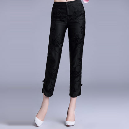Embroidered Nine-Point Pants - Vintage Chinese Style Slimming Trousers