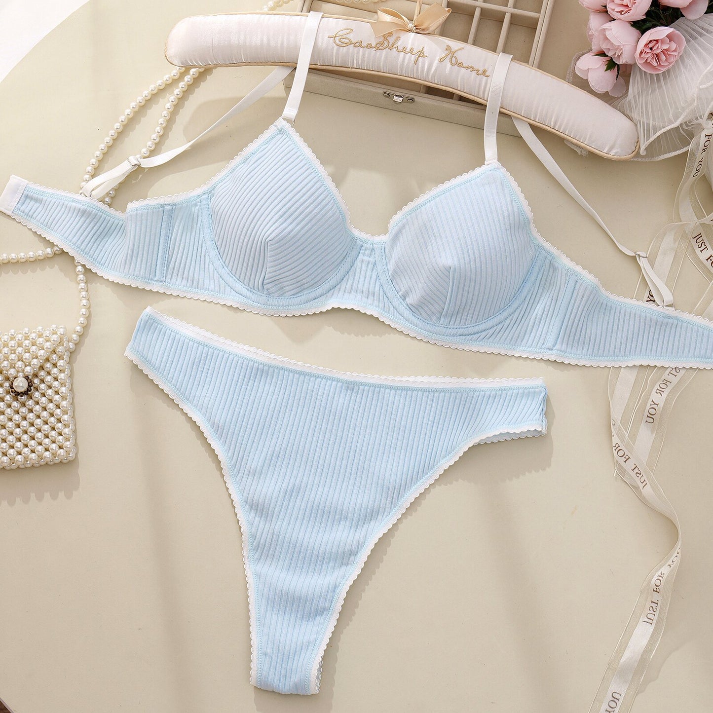 Women's Cotton French-Style Bra and Panties Set - Comfortable Underwire Lingerie