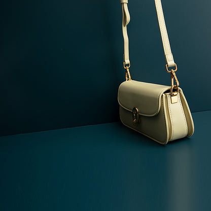 Cowhide Leather Baguette Underarm Bag - Women's Square Box Crossbody with Contrasting Colors