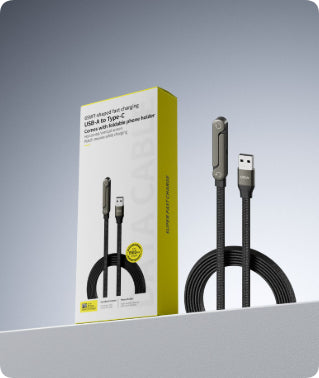 2-in-1 Fast Charging Cable with Built-In Foldable Phone Stand - 90° Elbow Braided Type-C Cable