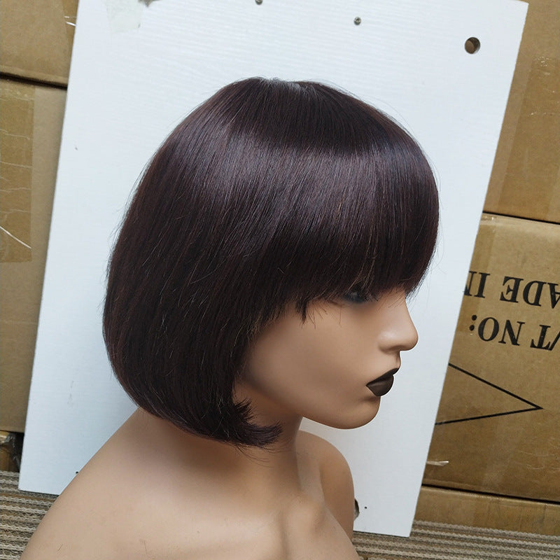 Double Drawn Human Hair Fringe Bob Wig - Short Bob with Bangs
