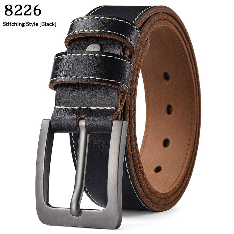 Vintage Genuine Cowhide Leather Belt for Men - Pin Buckle Square Design