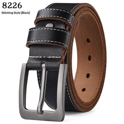 Vintage Genuine Cowhide Leather Belt for Men - Pin Buckle Square Design