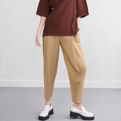 High-Waist Pleated Cropped Pants - Slimming Skinny Trousers