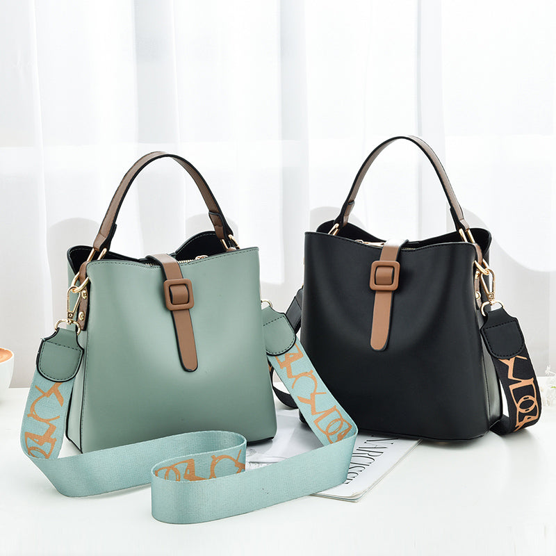 Fashion Bucket Shoulder Crossbody Bag - Letter Pattern PU Leather Messenger Bag
