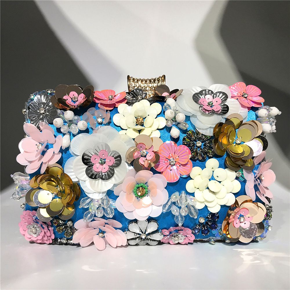 Women's Handmade Floral Beaded Evening Clutch - Silk Cotton Bag