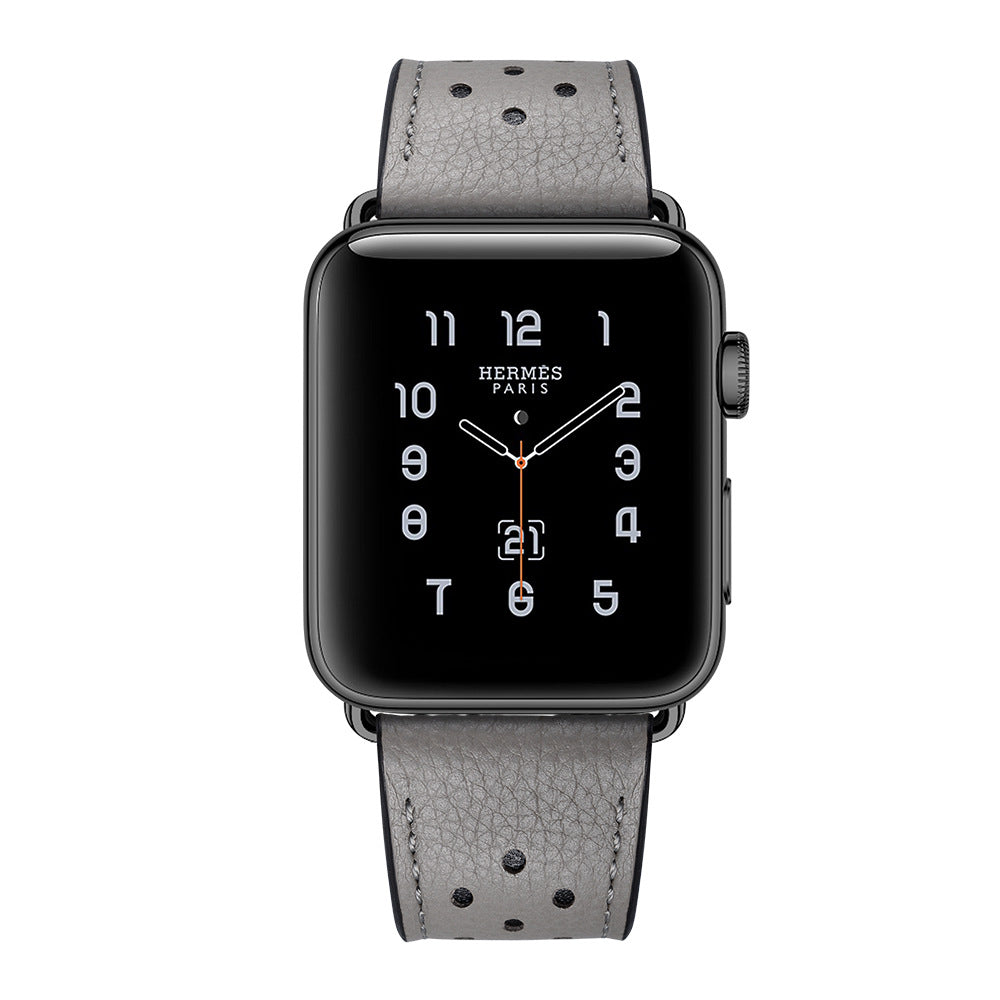 Genuine Leather Apple Watch Band - Breathable Perforated Design