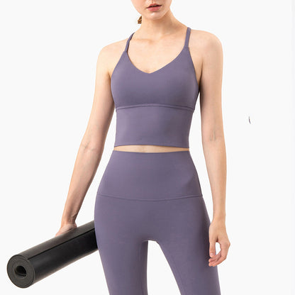 Cross-Back Sports Bra - Wireless Gathered Support with Removable Inserts