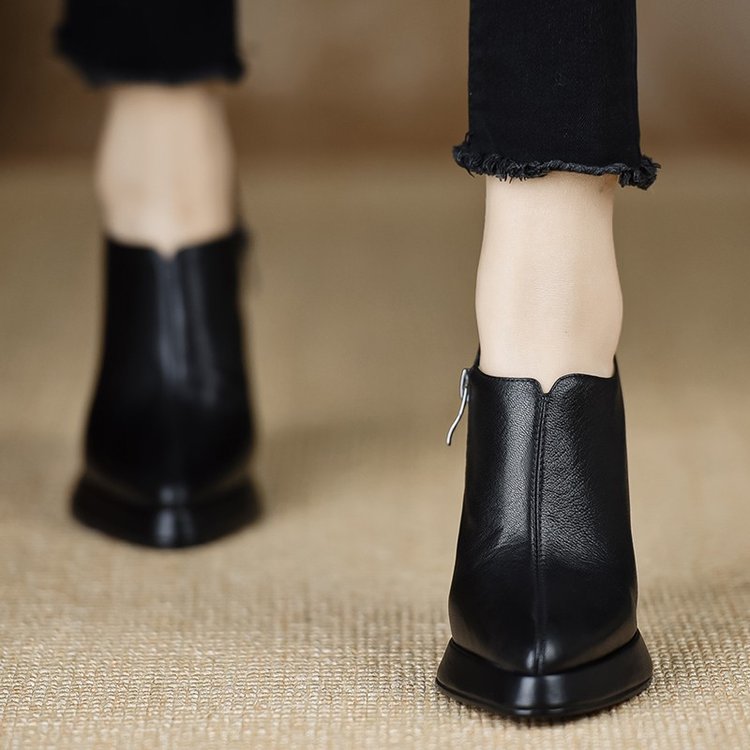 Vintage Chunky Heel Pointed Toe Pumps - Women's High Heel Shoes with Zipper