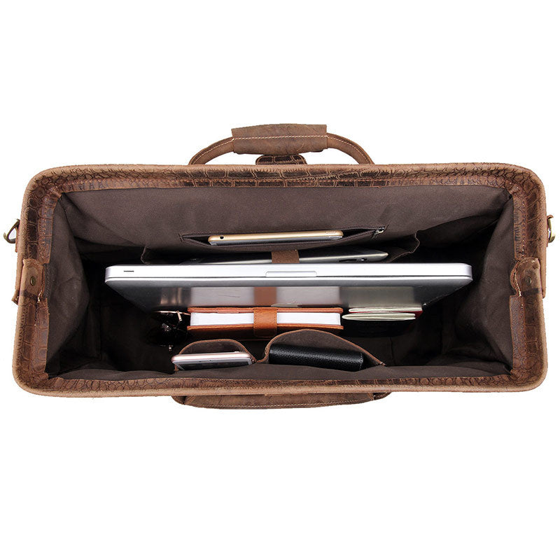 Men's First Layer Cowhide Leather Travel Bag - European American Style with Crocodile Embossed Pattern