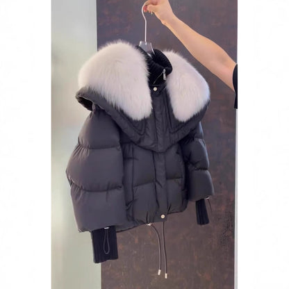 Women's Faux Fur Collar Parka Coat - Thickened Cotton Winter Jacket