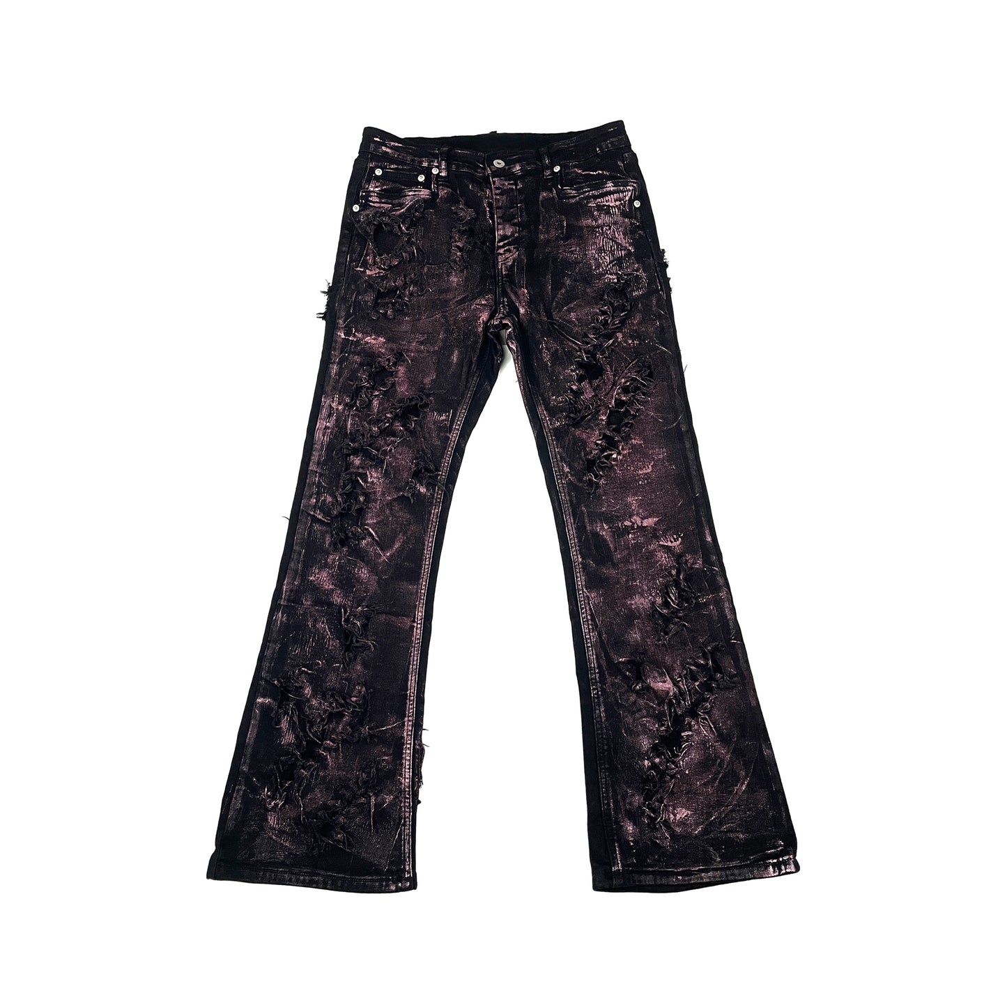 Women's Rose Gold Wax-Coated Jeans - Mid-Rise Straight Leg Denim