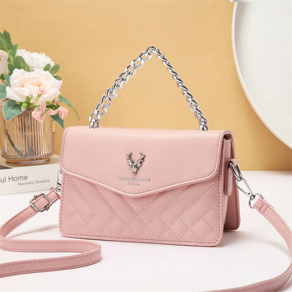 Quilted Mini Shoulder Bag with Chain Strap - Retro Style Waterproof Handbag