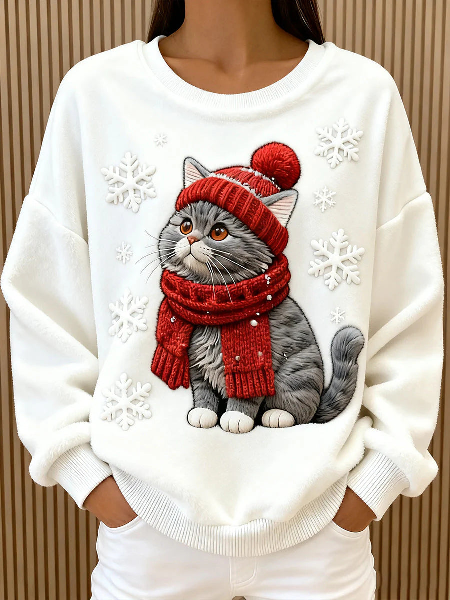 3D Digital Printed Christmas Sweater - Women's Crew Neck Long Sleeve