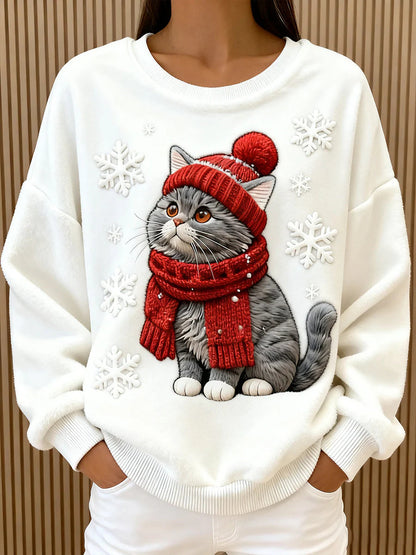 3D Digital Printed Christmas Sweater - Women's Crew Neck Long Sleeve