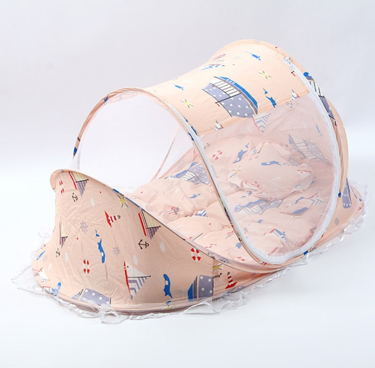 Foldable Baby Mosquito Net Bed - 3-Piece Set with Mattress & Pillow