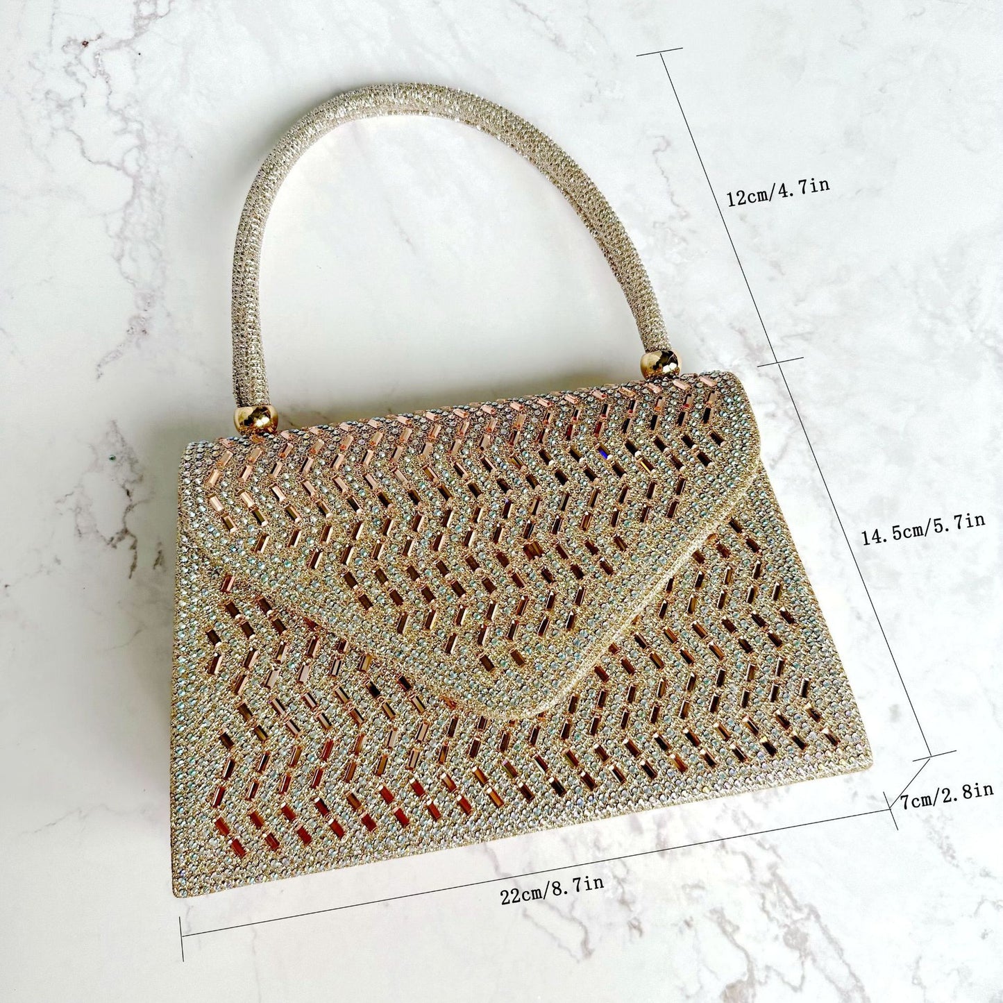 Rhinestone Evening Clutch Handbag - Metallic Nylon Dinner Bag